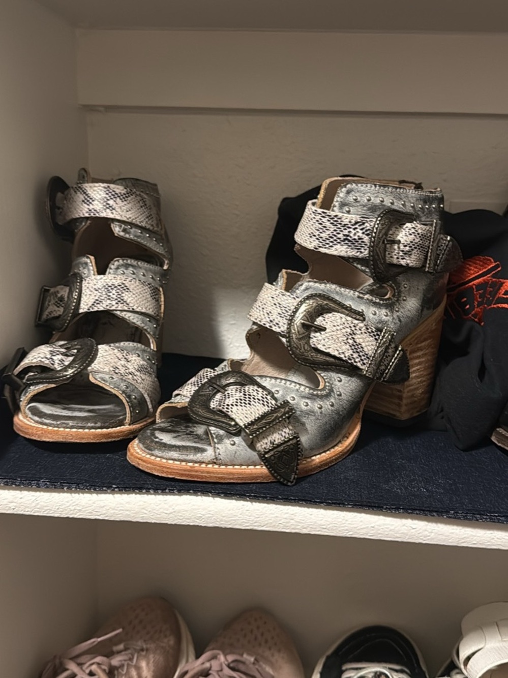 Freebird by Steven Metallic Gray Buckle Heeled Sandals